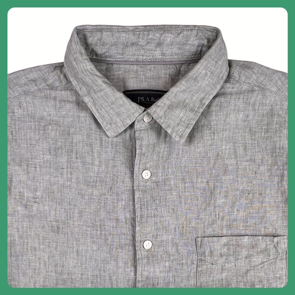 Jos. A. Bank Reserve Button‎ Down Shirt Men L Green 100% LINEN Traditional Fit